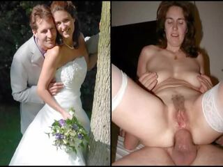 Brides wedding dress before during after compilation cuckold facial cumshot